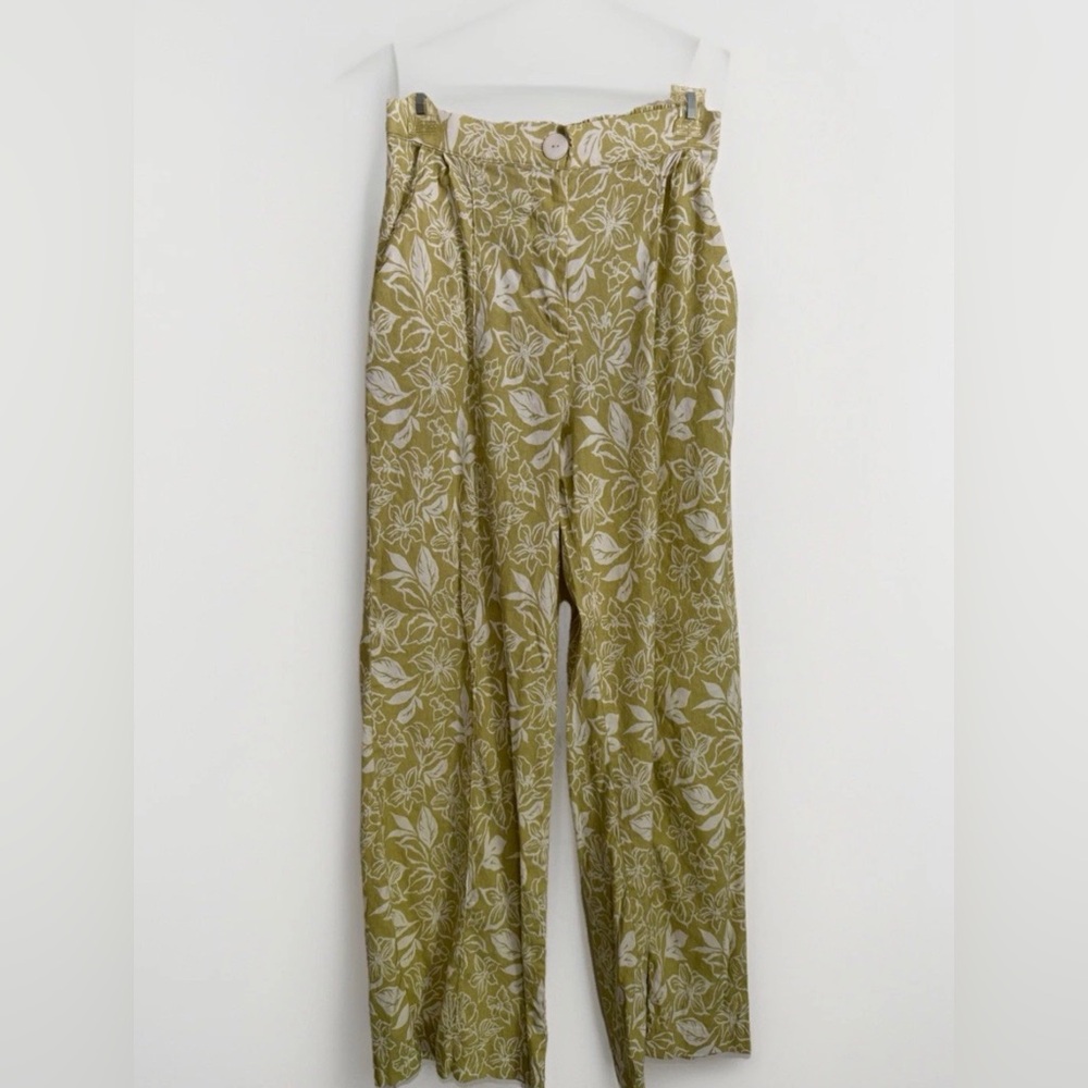Shore brand Wide Leg Floral Pants in Olive Green
